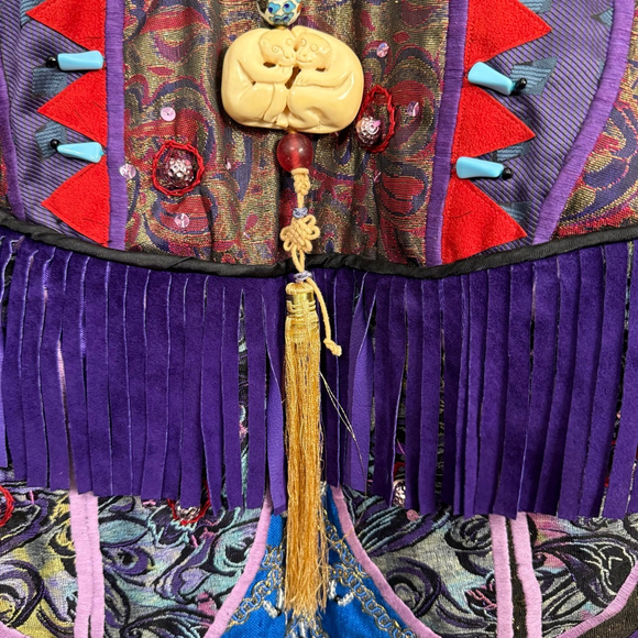 Vintage Judith Roberts Mexico Patchwork Fringe Jacket Beaded Western L/XL - Picture 14 of 16